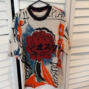 Graphic T-Shirt with Red Floral Design